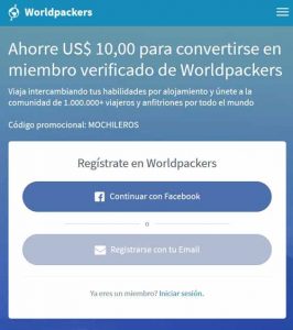 registros en worldpackers - codigo de promoción voucher de descuento - MOCHILEROS