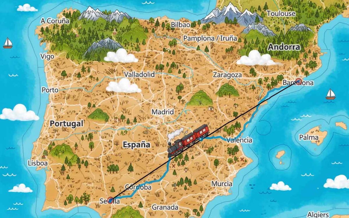 Mapa de Barcelona a Sevilla, una gran ruta para unir España - mochileros.org