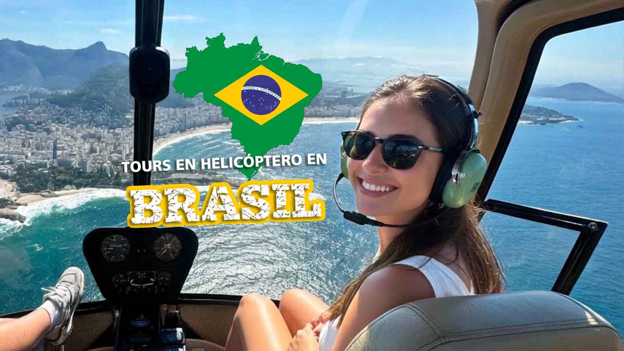 MEJORES 12 Tours en Helicóptero en Brasil con las mejores vistas Tour en helicóptero en Brasil sobrevolando la costa de Río de Janeiro con vista al Pan de Azúcar y playas de Ipanema - Fotografía aérea de alta resolución para guía de viajes premium en Sudamérica.