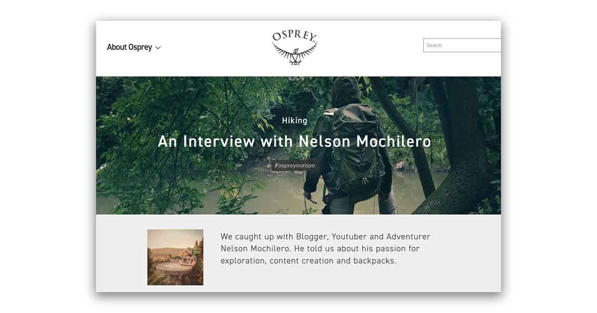 Nelson Mochilero embajador de Osprey Europe entrevistado en el sitio oficial de ospreyeurope